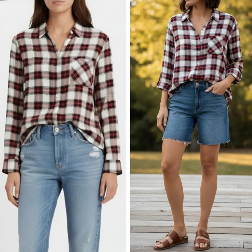 Alexander Jordan Plaid Flannel Soft Knit Button Down Shirt Top